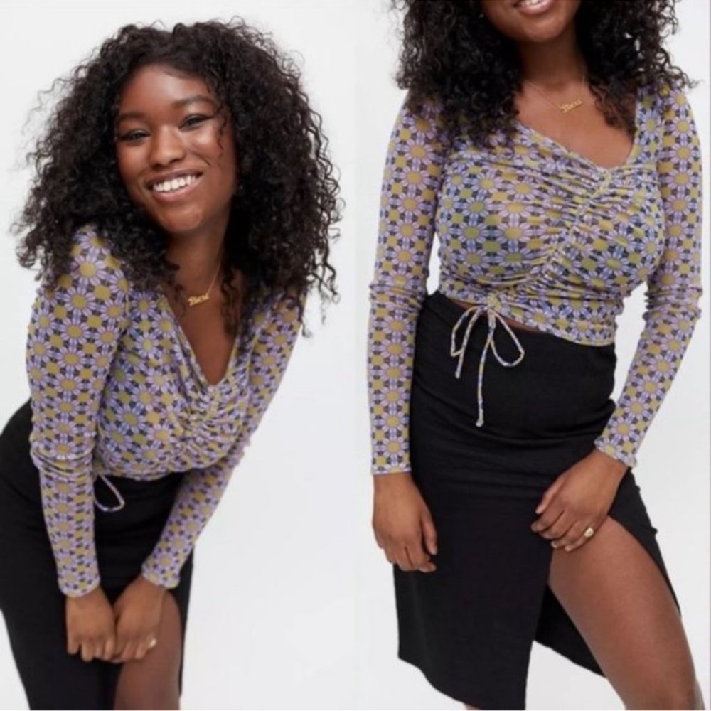 Urban Outfitters Retro Floral Patterned Mesh Top